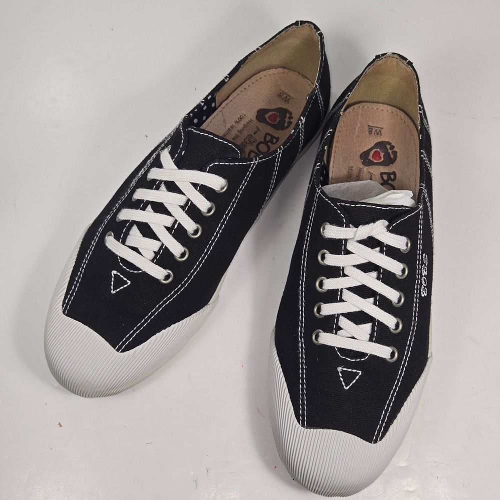 Skechers BOBS Womens 8W Black Canvas Lace Up Sneakers Polka‎ Dot Lining 33604